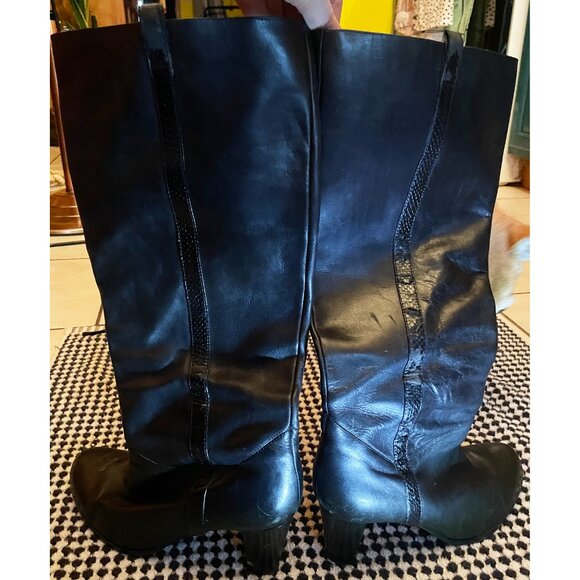 Vintage LOFT black slouchy BOHO boots with snakeskin trim SZ 8 Women's 3 in heel - Picture 6 of 13